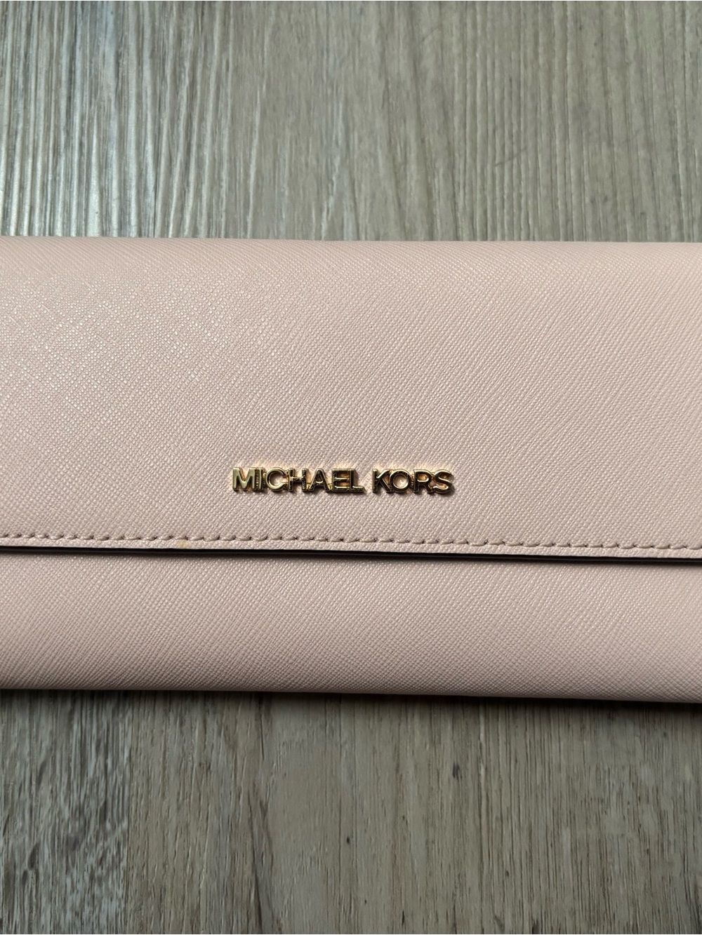 Michael Kors Pale Pink Saffiano Leather Wallet with Gold Logo